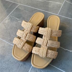 J. Crew Tan Woven Slide Sandal Wedges